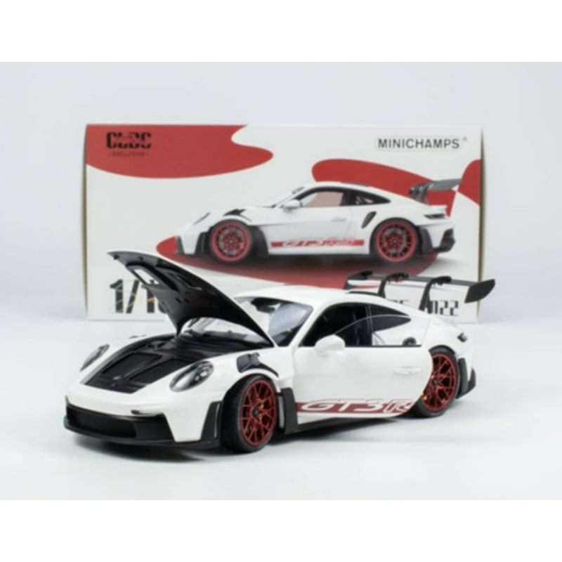 1/18 Minichamps PORSCHE 911 (992) GT3 RS - 2022 -WHITE W RED DECOR & WHEELS CLDC Exclusive Diecast Car Model (Limited 500 Pieces)