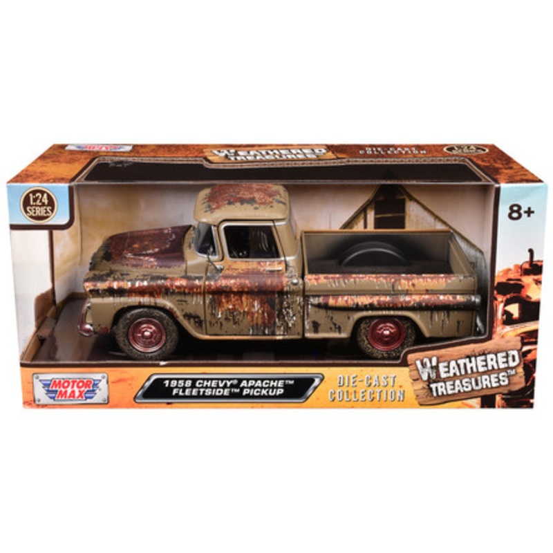 1958 Chevrolet Apache Fleetside Pickup Brown (Rusted) "Weathered Treasures" Series 1/24 Diecast Model Car by Motormax