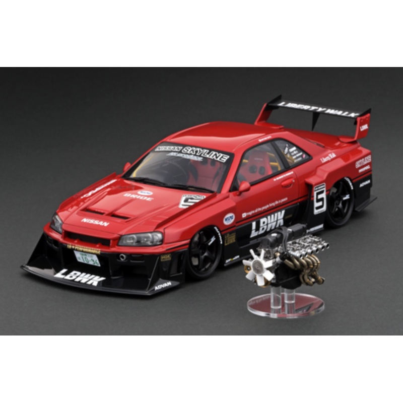 1/18 Ignition Model Nissan LB-ER34 Super Silhouette SKYLINE Red/Black #5 With L28 engine