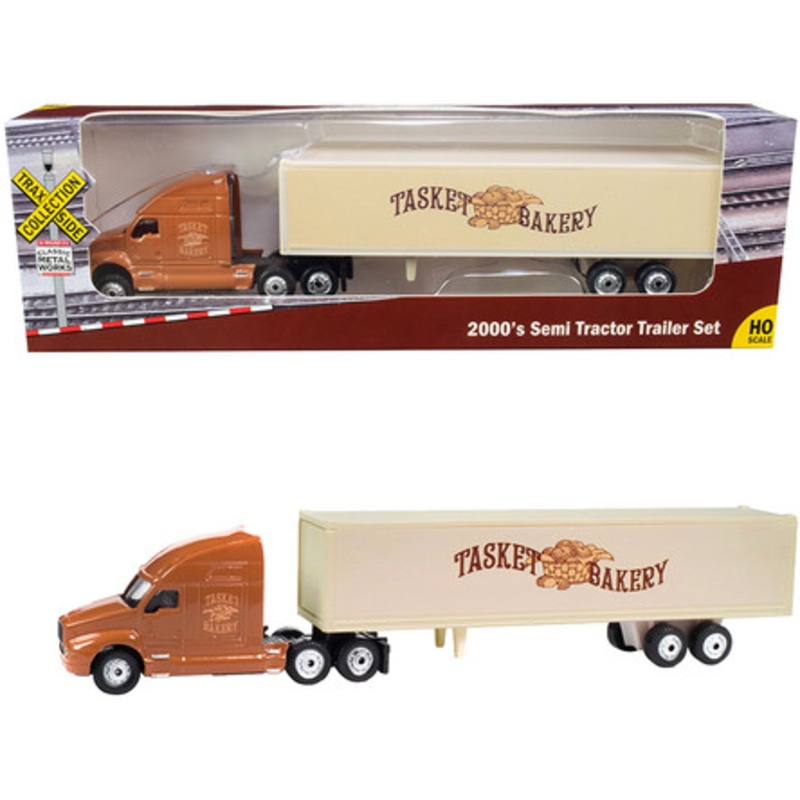 2000's Semi Tractor Trailer Truck Brown and Cream "Tasket Bakery" "TraxSide Collection" 1/87 (HO) Scale Diecast Model by Classic Metal Works