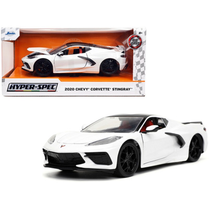 2020 Chevrolet Corvette Stingray C8 White with Black Top "Hyper-Spec" Series 1/24 Diecast Model Car by Jada