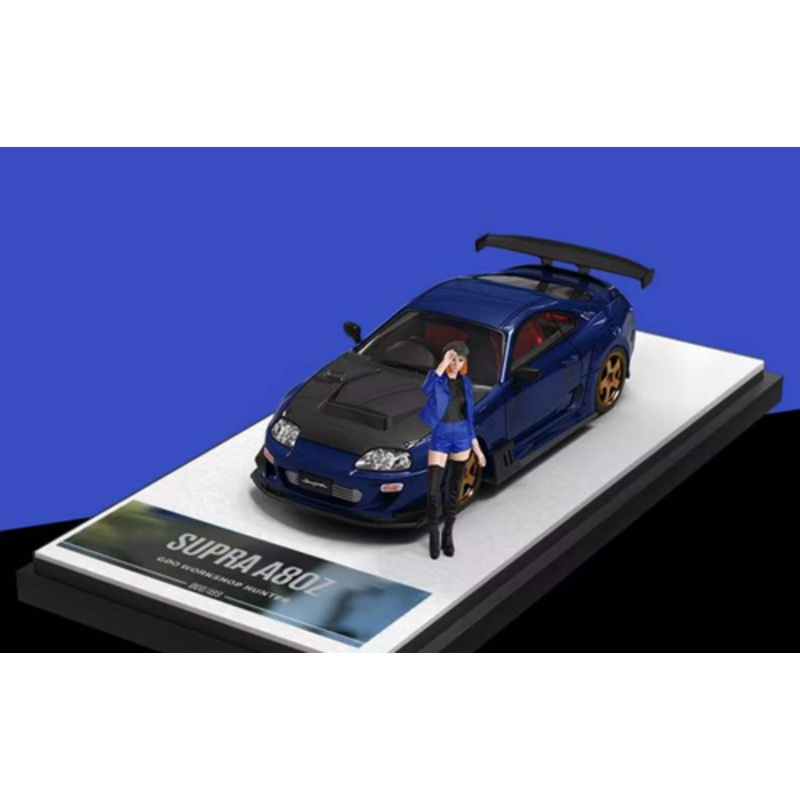 1/64 TimeMicro & GDO Toyota Supra A80Z (Blue with Black Hood) Car Model with Figure