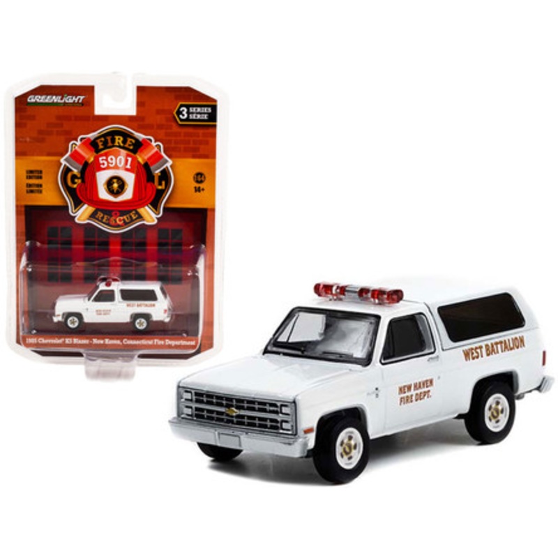 1985 Chevrolet K5 Blazer White "New Haven Fire Department West Battalion" (Connecticut) "Fire & Rescue" Series 3 1/64 Diecast Model Car by Greenlight