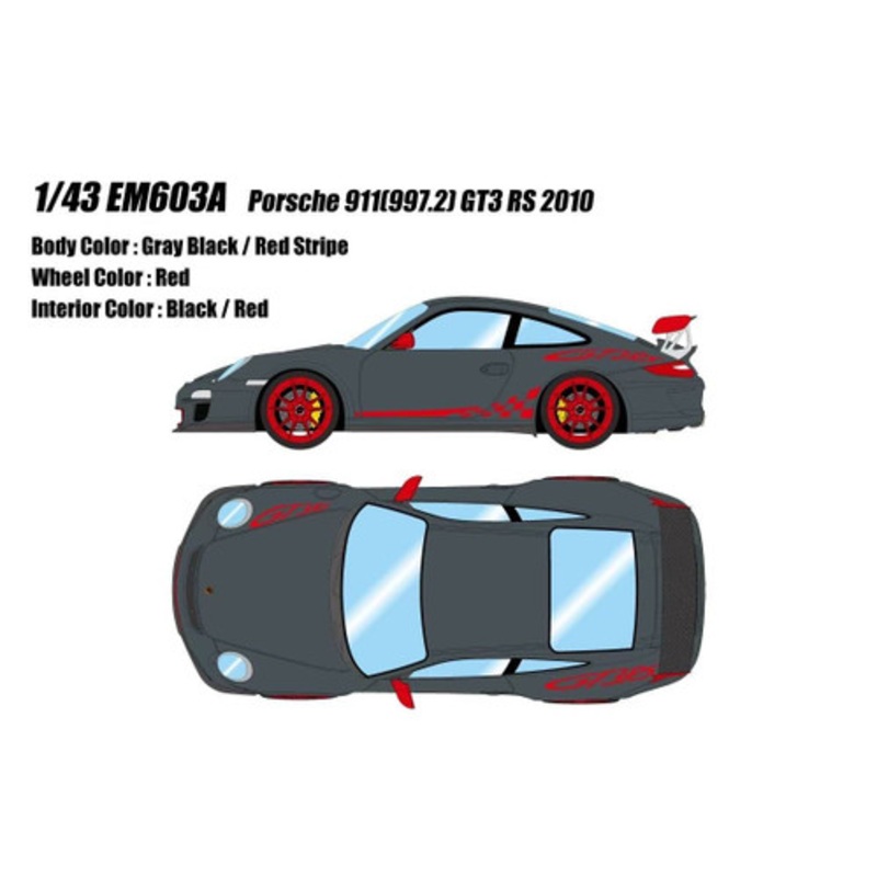 1/43 Makeup 2010 Porsche 911 (997.2) GT3 RS (Grey Black with Red Stripe) Car Model