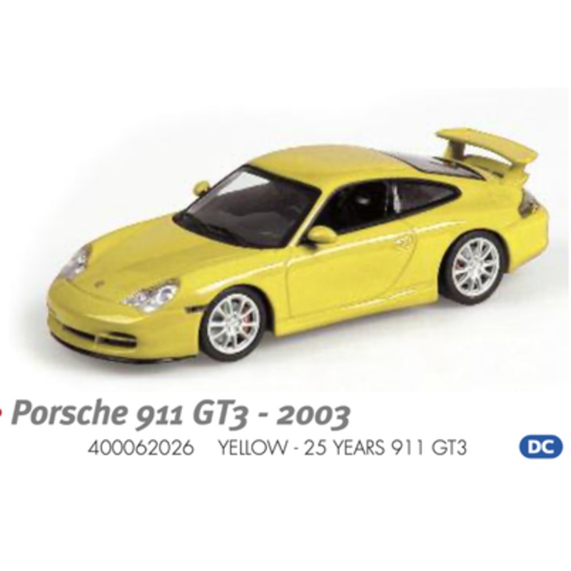 1/43 Minichamps PORSCHE 911 GT3 - 2003 - YELLOW - 25 YEARS Diecast Car Model