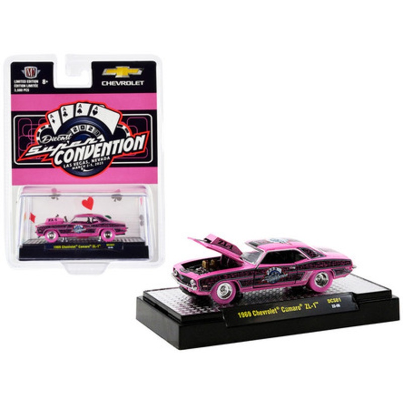 1969 Chevrolet Camaro ZL-1 Pink with Graphics "Diecast Super Convention" (2023) Exclusive Limited Edition to 3600 Pieces Worldwide 1/64 Diecast Model Car by M2 Machines