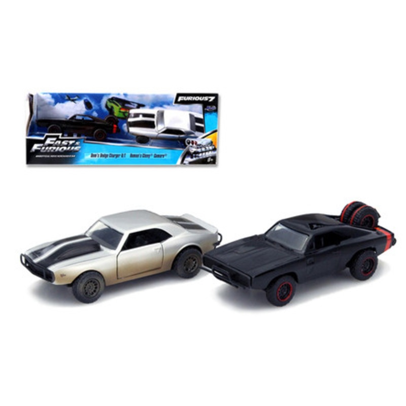 Dom's 1970 Dodge Charger R/T Off Road and Roman's Chevrolet Camaro Z/28 (Dirty Version) "Fast & Furious 7" Movie Set of 2 Cars 1/32 Diecast Model Cars by Jada