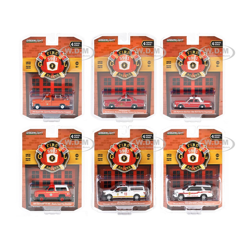 "Fire & Rescue" Set of 6 pieces Series 4 1/64 Diecast Model Car by Greenlight