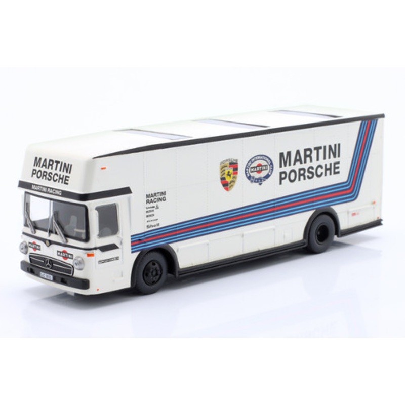 1/64 Schuco Mercedes-Benz O 317 Race Car Transporter Porsche Martini Racing (White) Car Model