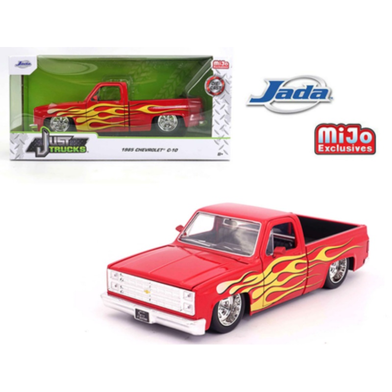 1/24 Jada 1985 Chevrolet C10 Pickup Custom Red With Flames Diecast Car Model