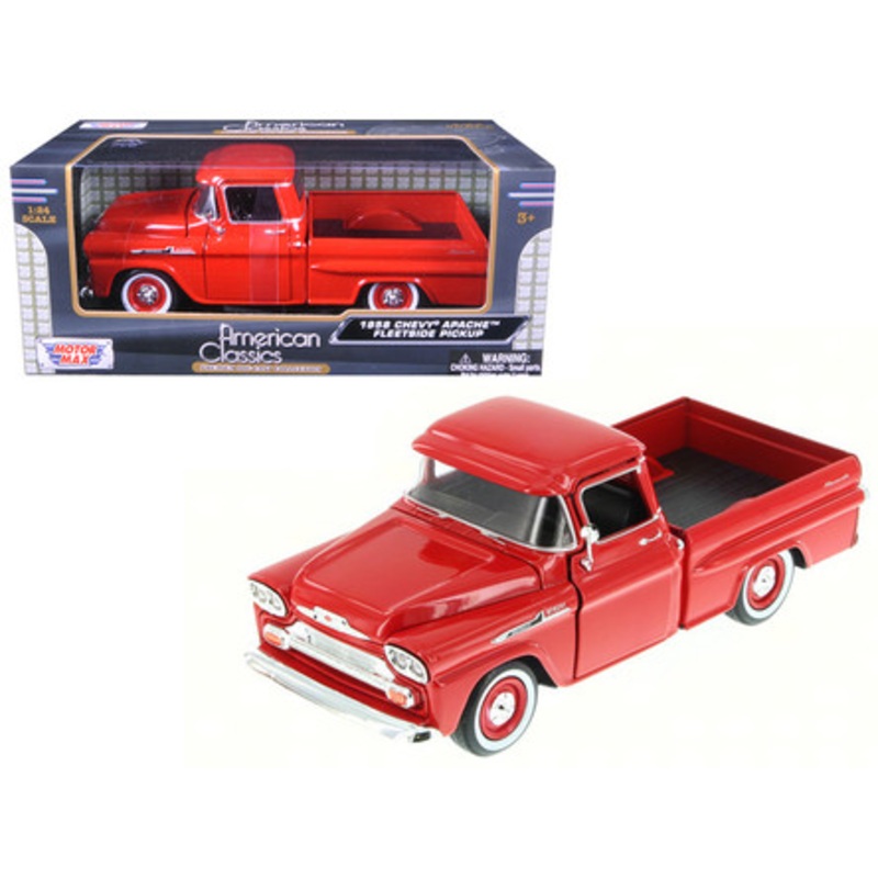 1/24 Motormax 1958 Chevrolet Apache Fleetside Pickup Truck Red Diecast Car Model