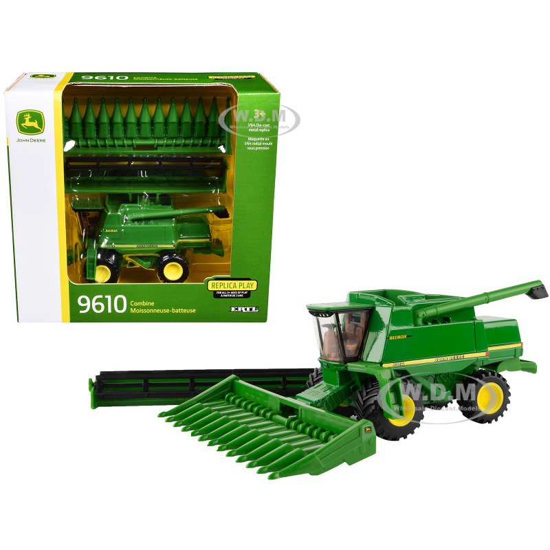 John Deere 9610 Combine with 12-Row Corn Head and Draper Grain Head Green "Replica Play" Series 1/64 Diecast Model by ERTL TOMY
