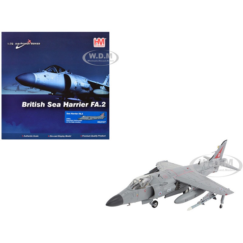 British Aerospace Sea Harrier FA.2 Aircraft with Sea Eagle Missiles "ZH804, Fairford" (2002) British Royal Navy "Air Power Series" 1/72 Diecast Model by Hobby Master