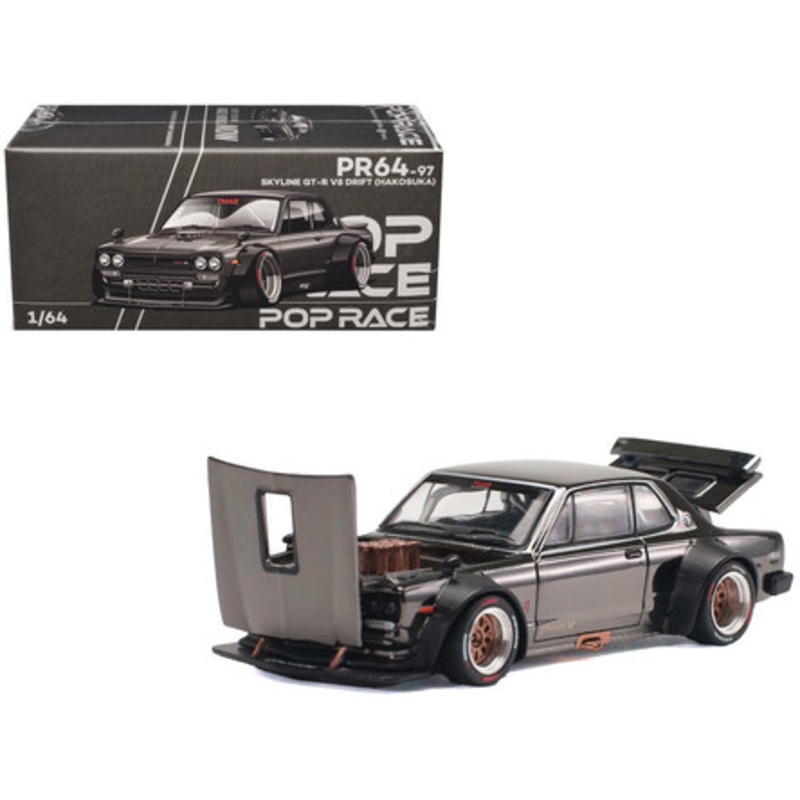 Nissan Skyline GT-R V8 Drift "Hakosuka" RHD (Right Hand Drive) Dark Chrome 1/64 Diecast Model Car by Pop Race
