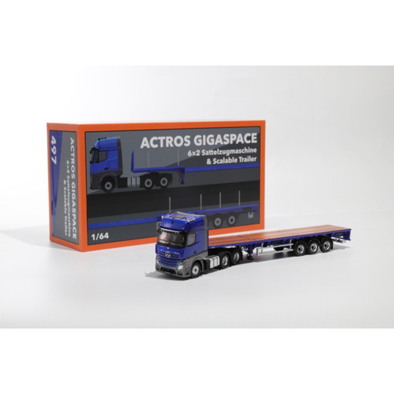1/64 GCD Mercedes-Benz Actros Flatbed Transporter (Blue) Diecast Model