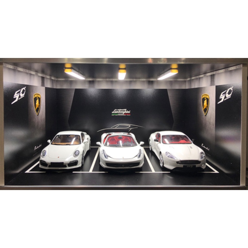1/18 Lamborghini Theme 3 Car Garage Parking Scene w/ Lights (car model not included)