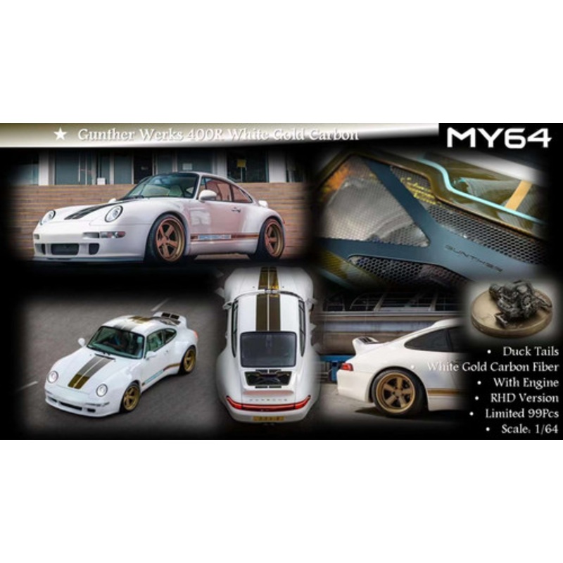 1/64 MY Porsche 911 964 Gunther Werks 400R (White Gold Carbon) Car Model with Extra Engine Limited 99 Pieces