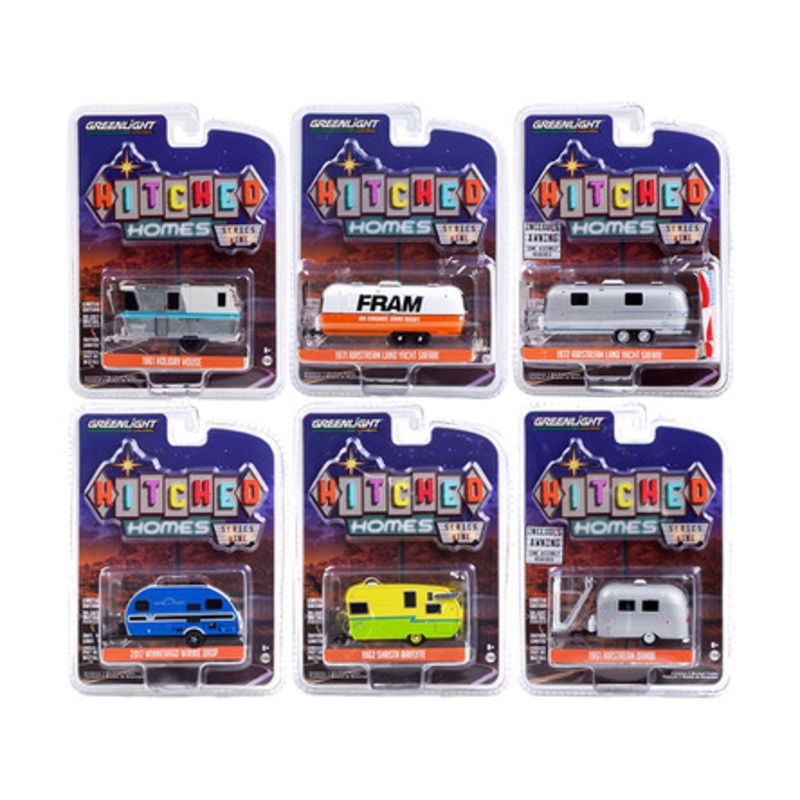 "Hitched Homes" 6 piece Travel Trailers Set Series 9 1/64 Diecast Models by Greenlight