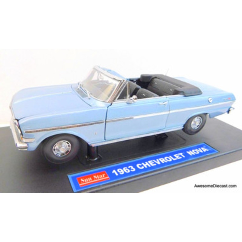 1963 Chevrolet Nova Open Convertible - Blue 1:18 Diecast Model by Sun Star