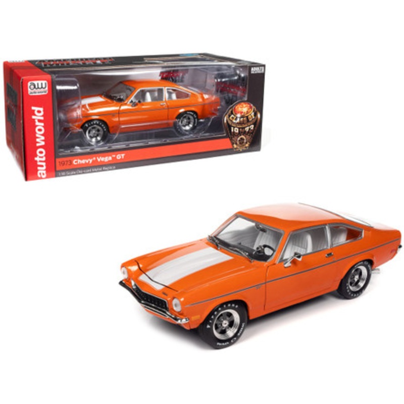 1973 Chevrolet Vega GT Bright Orange with White Stripes and Interior "Class of 1973" "American Muscle" Series 1/18 Diecast Model Car by Auto World