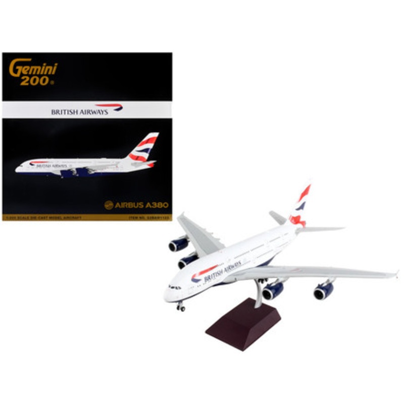 Airbus A380 Commercial Aircraft "British Airways" White with Striped Tail "Gemini 200" Series 1/200 Diecast Model Airplane by GeminiJets