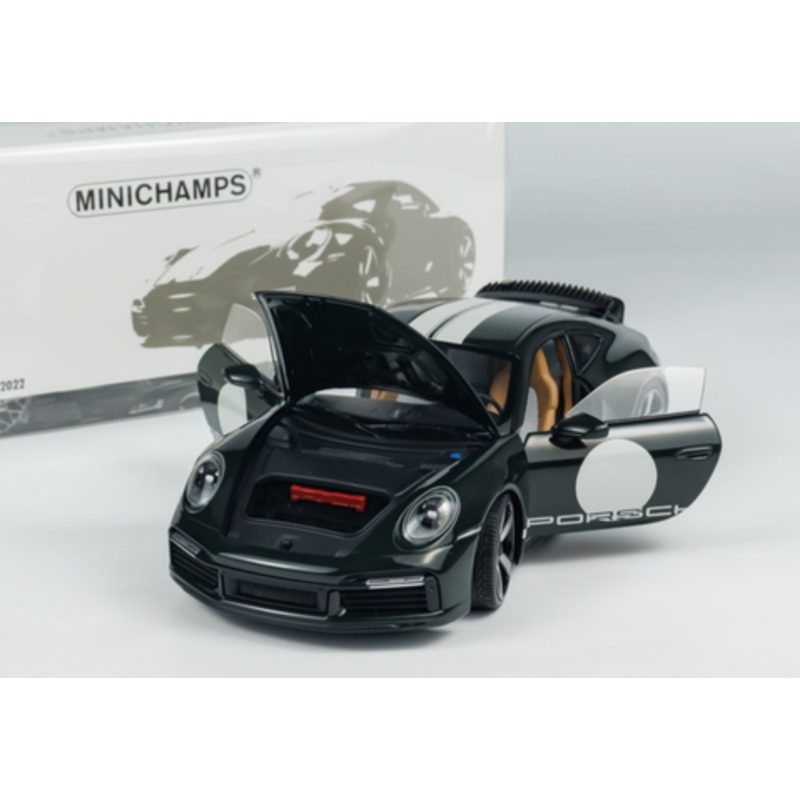 1/18 Minichamps 2022 Porsche 911 (992) Sport Classic (Green Metallic with Decor) Diecast Car Model