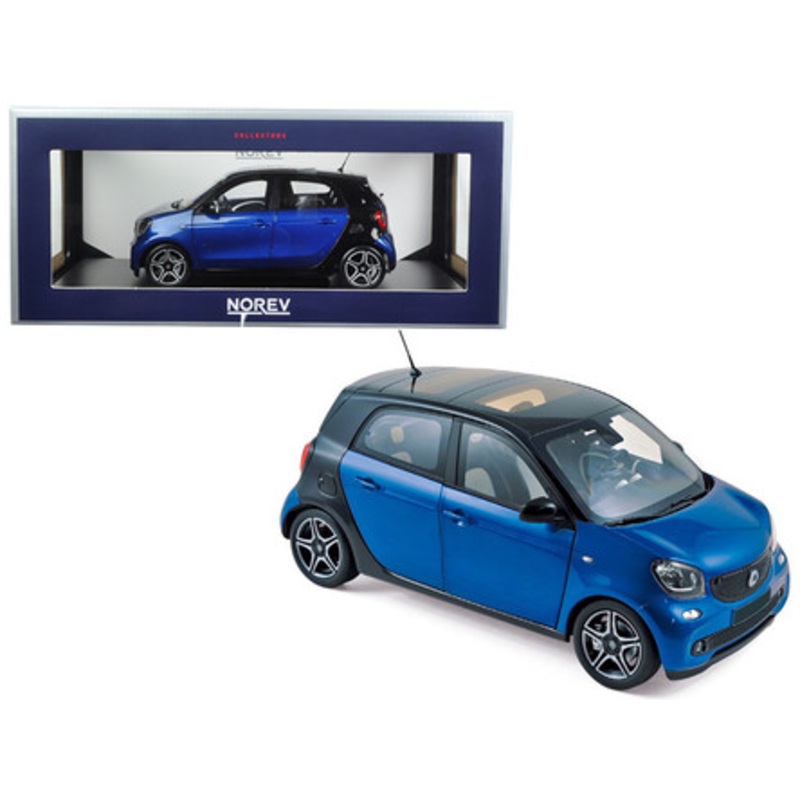 2015 Smart For Four Black and Blue 1/18 Diecast Model Car by Norev