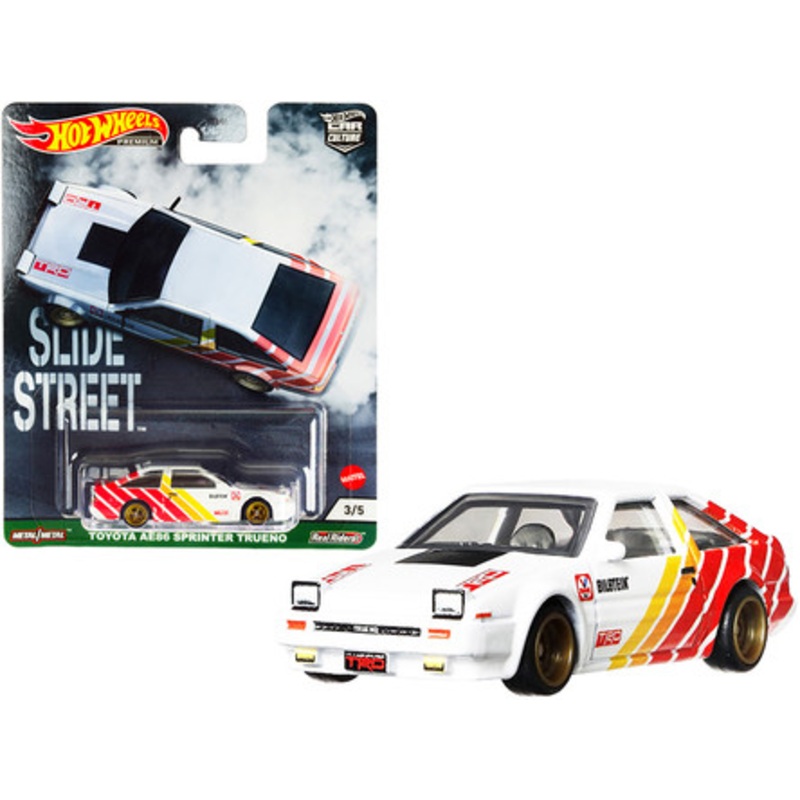 Toyota AE86 Sprinter Trueno TRD White with Stripes "Slide Street" Series Diecast Model Car by Hot Wheels
