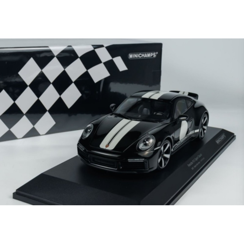 1/18 Minichamps 2022 Porsche 911 (992) Sport Classic (Black with White Stripe & Dot) Diecast Car Model