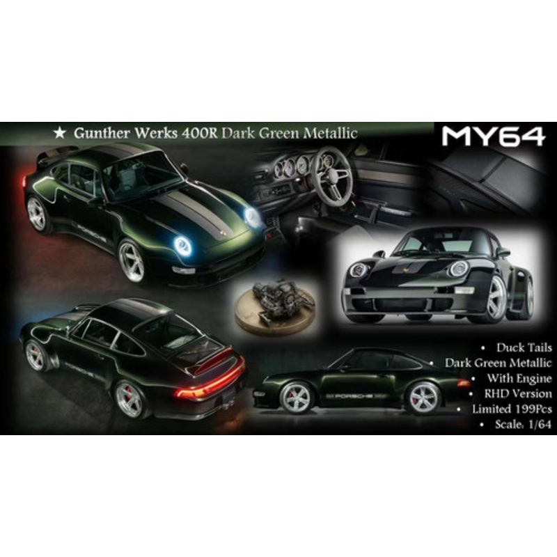 1/64 MY Porsche 911 964 Gunther Werks 400R (Dark Green Metallic) Car Model with Extra Engine Limited 99 Pieces