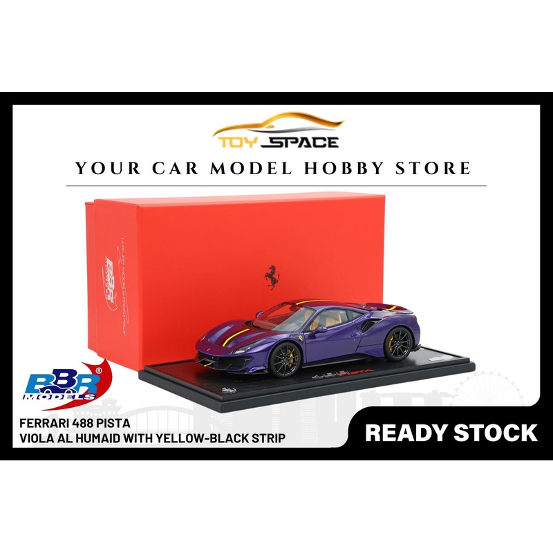 [BBR MODELS] 1:18 Ferrari 488 Pista - Viola Al Humaid With Yellow-Black Stripe