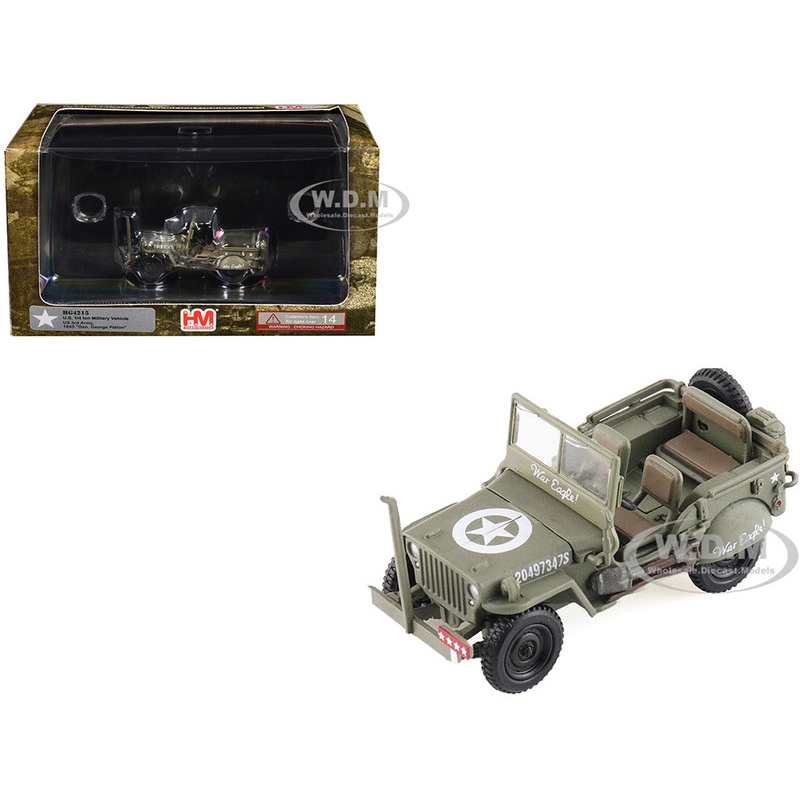 U.S. 1/4 ton Military Vehicle Olive Drab "Gen. George Patton, US 3rd Army, War Eagle" (1945) United States Army "Ground Power Series" 1/72 Diecast Model by Hobby Master