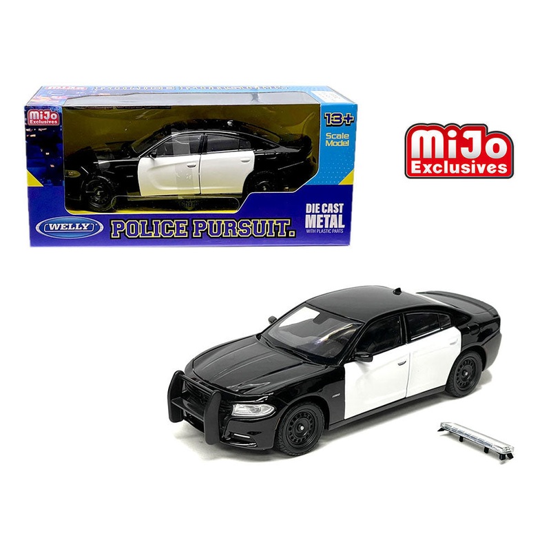 Welly 1:24 2016 Dodge Charger R/T Police Pursuit (Plain Black & White 2 tone) MiJo Exclusives 24079P-WBKWH