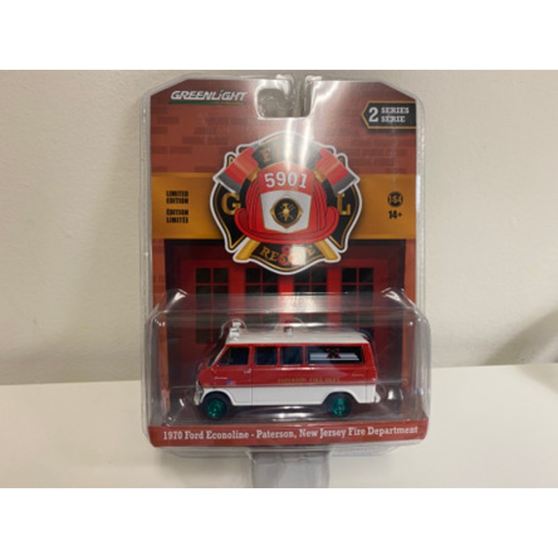 CHASE CAR 1970 Ford Econoline Bus Red and White "Paterson Fire Department" (New Jersey) "Fire & Rescue" Series 2 1/64 Diecast Model Car by Greenlight