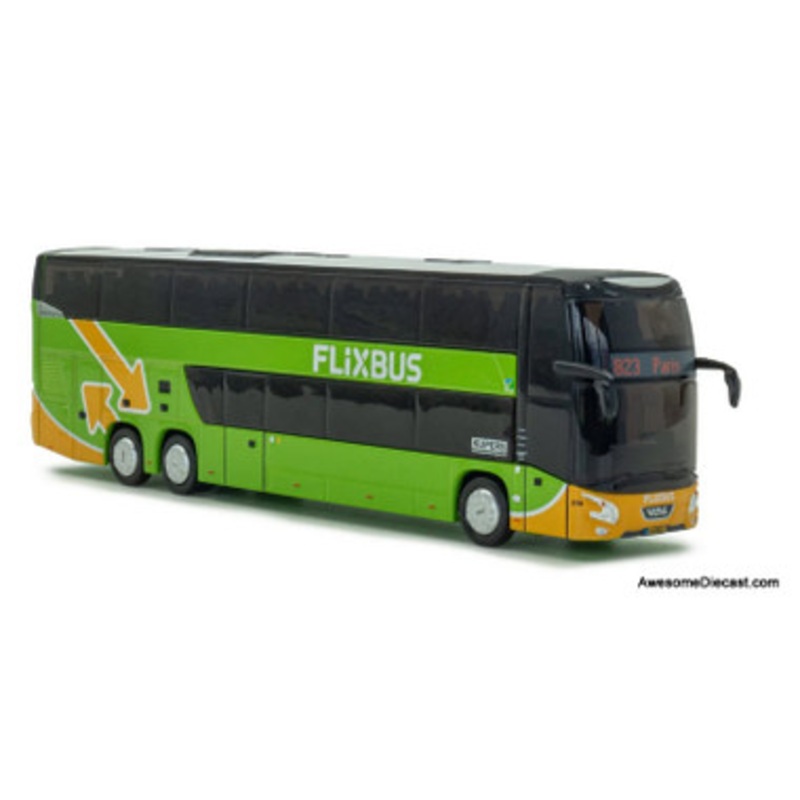 VDL Futura Double Decker Flixbus Kupers: Route 83 Destination Paris 1:87 Diecast Model Bus by Holland Oto