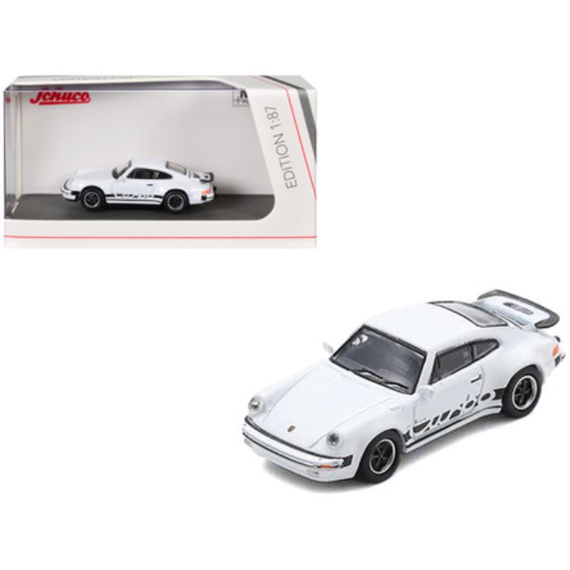 Porsche 911 Turbo (930) White with Black Stripes 1/87 (HO) Diecast Model Car by Schuco