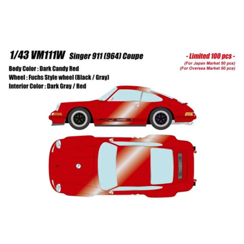 1/43 Makeup Porsche 911 964 Coupe Singer (Dark Candy Red) Car Model Limited 100 Pieces