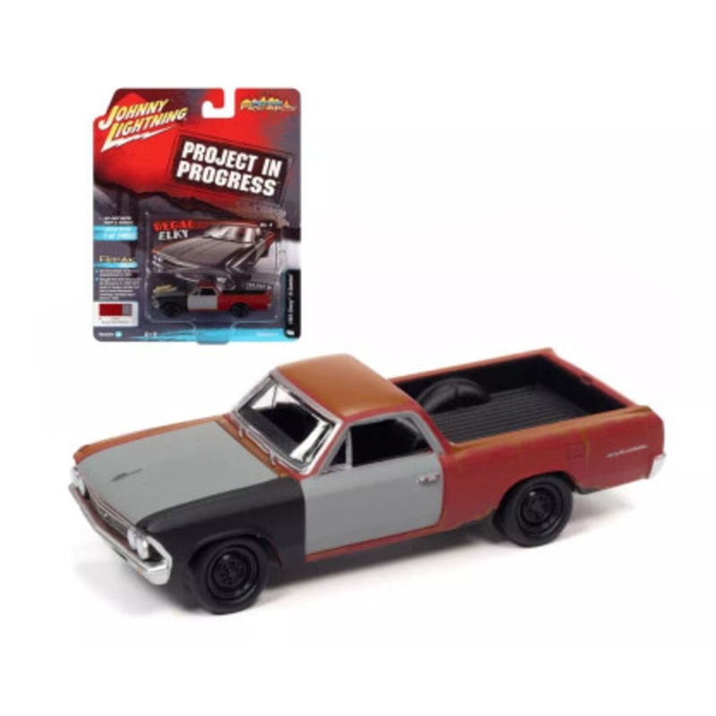1/64 Johnny Lightning 1966 Chevrolet El Camino Red Flat with Primer & Rust Diecast Car Model