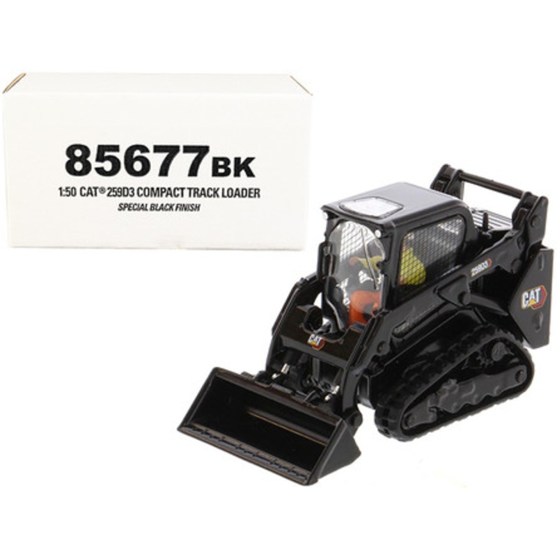 CAT Caterpillar 259D3 Skid Steer Loader with Work Tools Special Black Paint and Operator "High Line Series" 1/50 Diecast Model by Diecast Masters