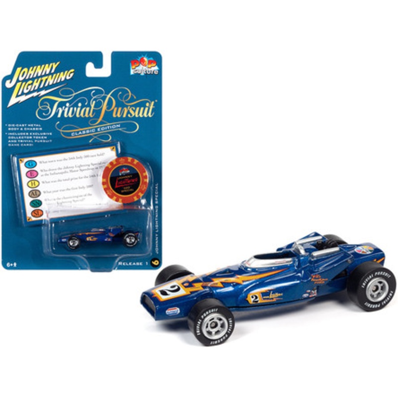 1/64 Johnny Lightning Special Blue Metallic with Poker Chip (Collector Token) and Game Card "Trivial Pursuit" "Pop Culture" Series 1/64 Diecast Model Car by Johnny Lightning