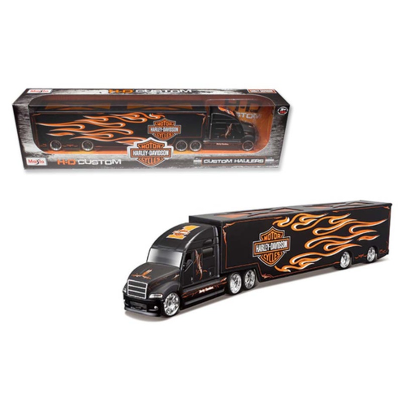 1/64 Maisto Custom Haulers with Flames Harley-Davidson Long Haul Truckers Diecast Model