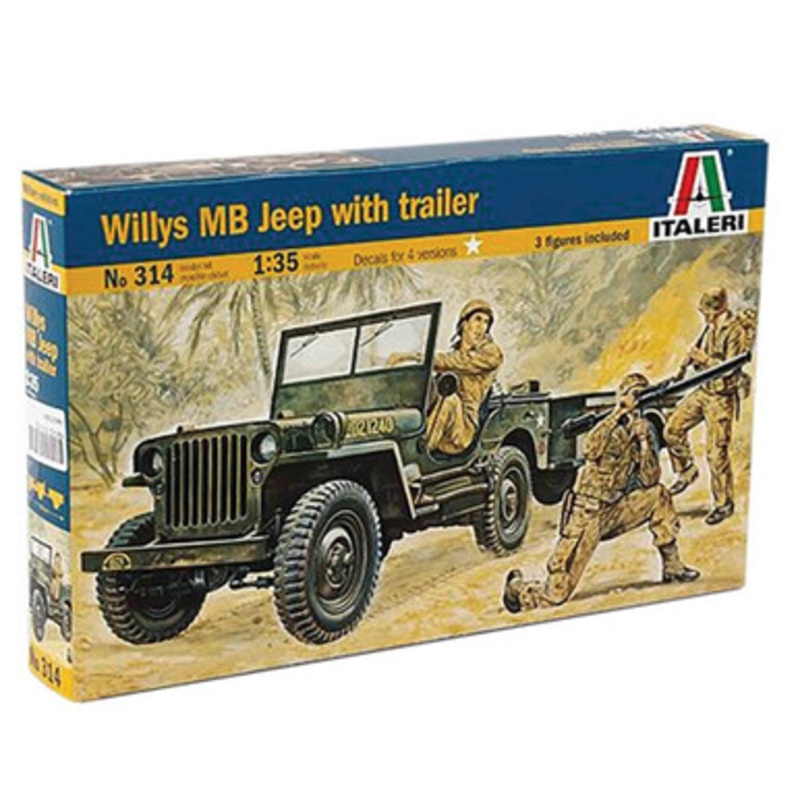 Willys MB Jeep with Trailer 1/35 Kit 1:35 Scale Plastic Model Kit by Italeri