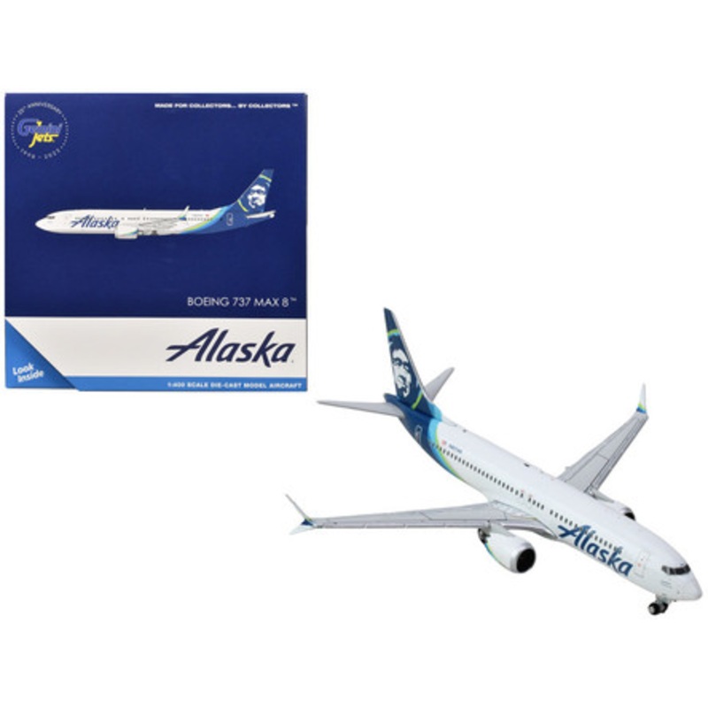 Boeing 737 MAX 8 Commercial Aircraft "Alaska Airlines" (N801AK) White with Blue Tail 1/400 Diecast Model Airplane by GeminiJets