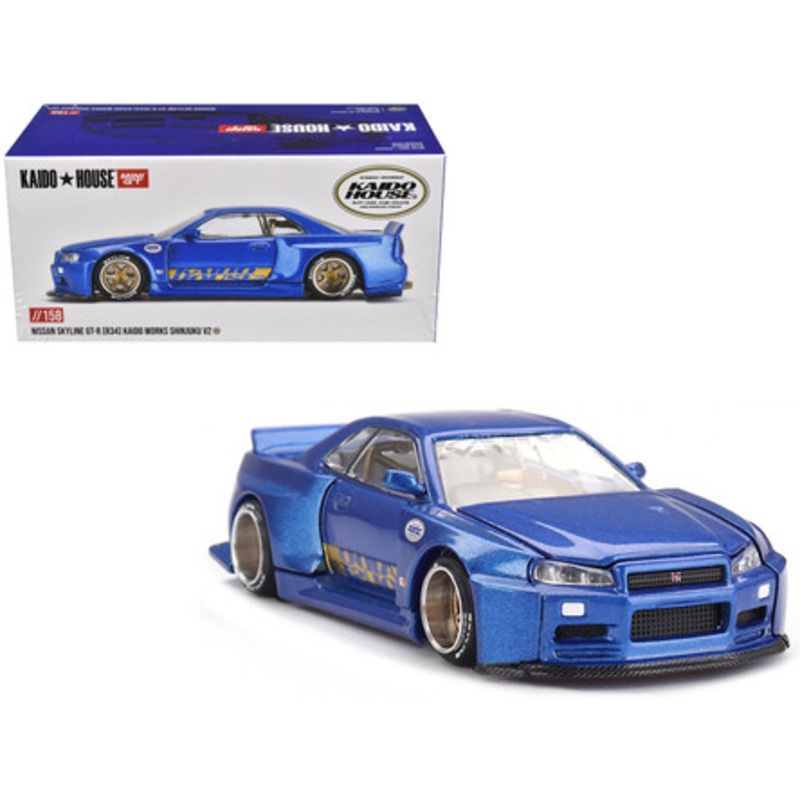 1/64 Kaido House & Mini GT Nissan Skyline GT-R (R34) Kaido Works (V2 Aero) SHINJUKU V2 (Blue) Diecast Car Model