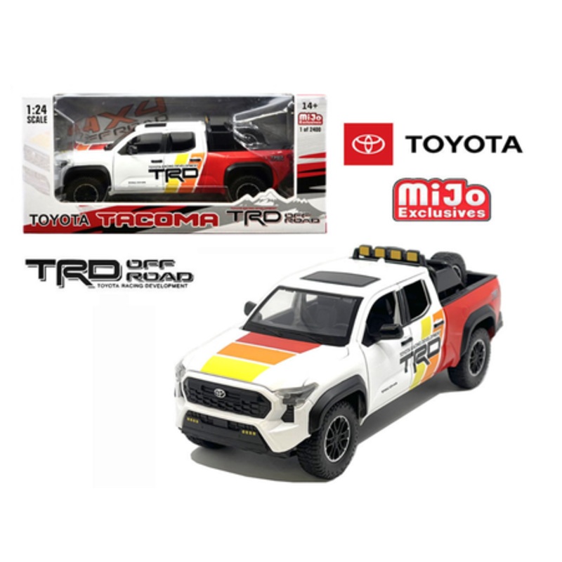 1/24 2024 Toyota Tacoma TRD Off-Road Custom (White, Yellow & Red) Diecast Car Model