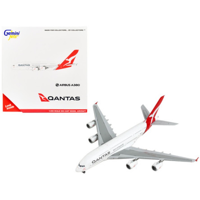 Airbus A380 Commercial Aircraft "Qantas Airways" White and Gray with Red Tail 1/400 Diecast Model Airplane by GeminiJets