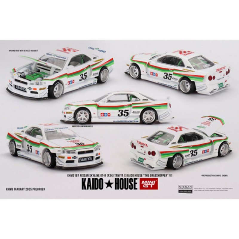 1/64 Kaido House Nissan Skyline GT-R (R34) #35 "The Grasshopper" V1 Diecast Car Model