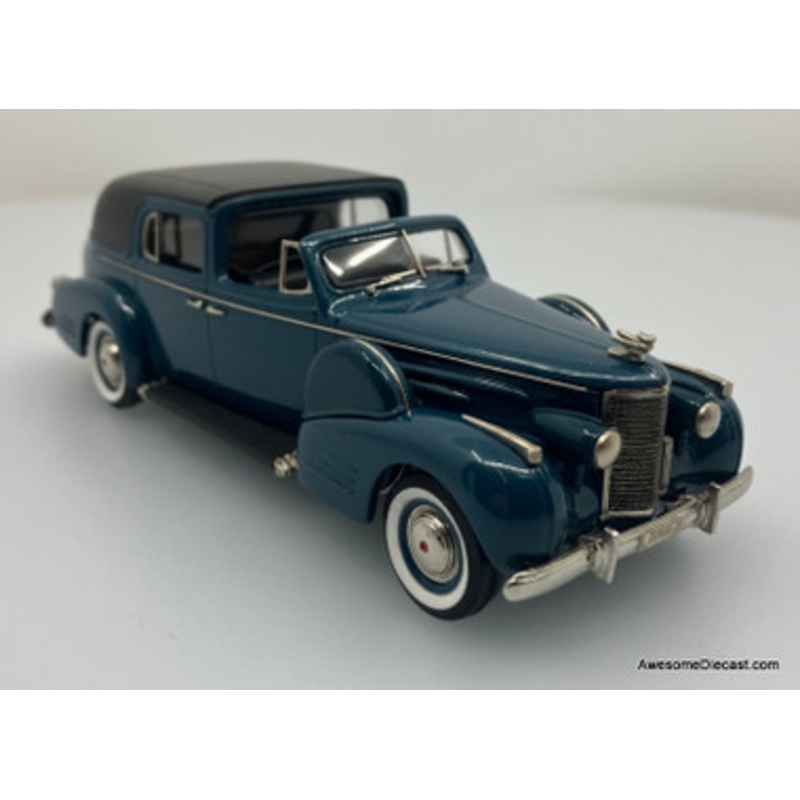 1938 Cadillac Series 75 Fleetwood Town Car, Metallic Blue/Black 1:43 Diecast Model Car by Brooklin Models