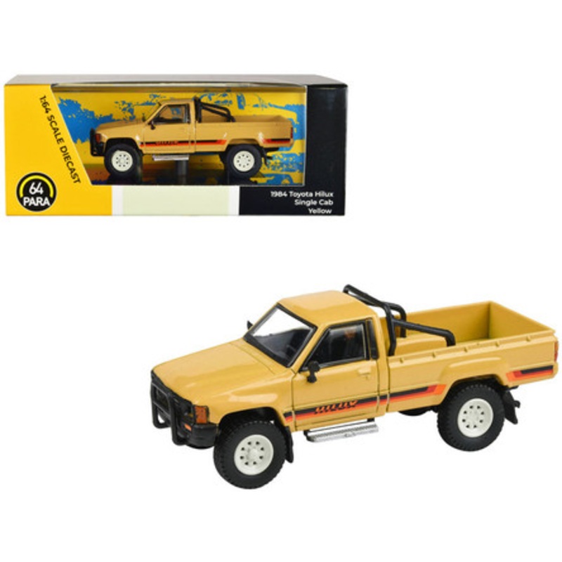 1984 Toyota Hilux Pickup Truck Yellow with Stripes 1/64 Diecast Model Car by Paragon Models