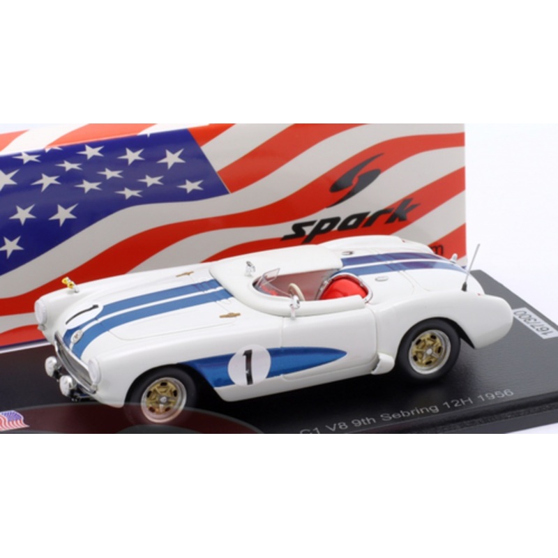 1/43 Spark Chevrolet Corvette C1 No.1 9th 12H Sebring 1956  J. Fitch - W. Hansgen Car Model